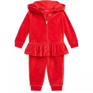 Ralph Lauren Baby Girls Velour Hoodie and Jogger Pants, 2 Piece Set NWT Size: 9M